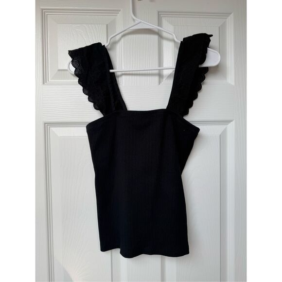 Gap Square Neck Tank Top Women's Small Black Flutter Cap Sleeve Basic - Picture 1 of 4